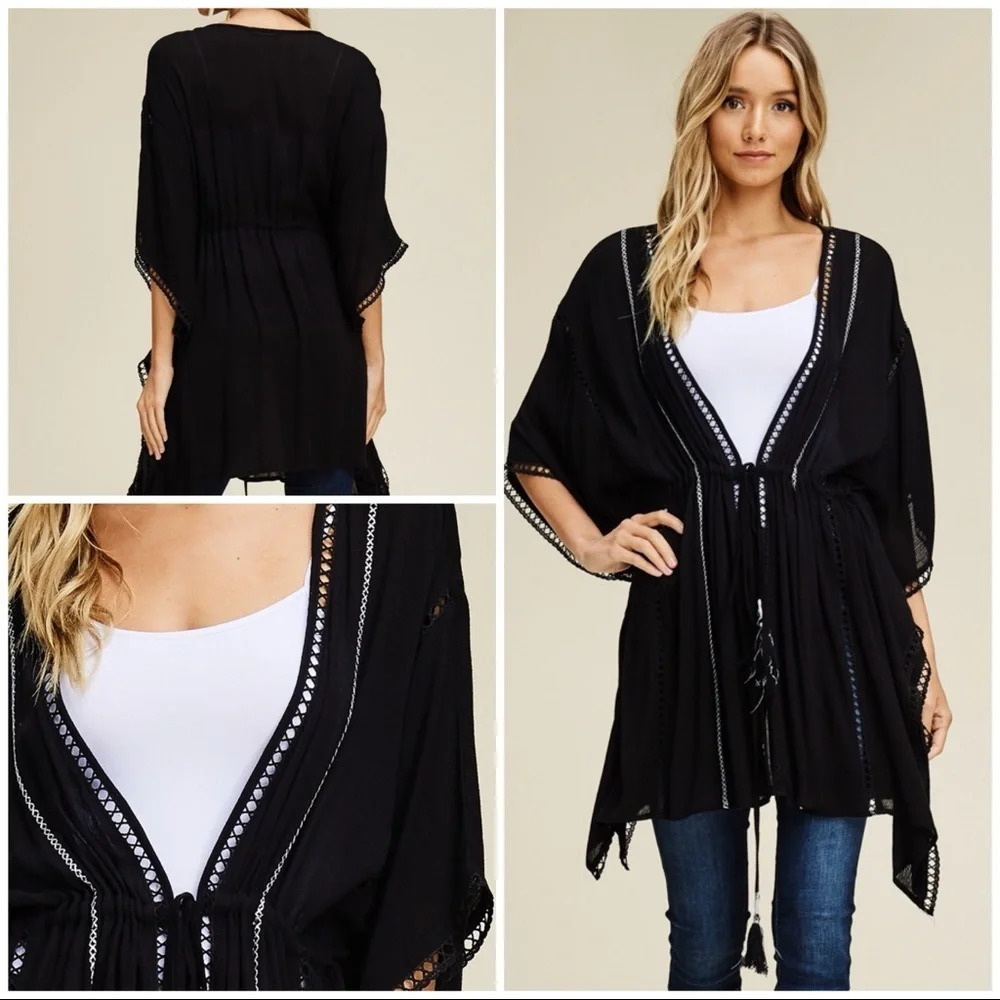 NWT annabelle Boutique Black kimono cardigan tie front whimsygoth minimalist